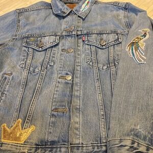 Levi's Premium Custom Embroidered Sequined Patch Trucker Jacket Women's S/M